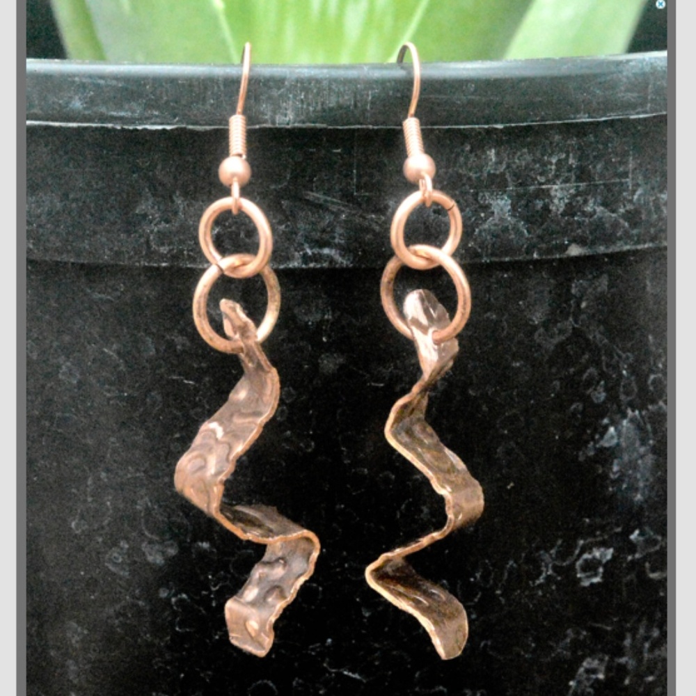 Handmade Copper Rustic Earrings Small Drop Artisan - Picture 1 of 3